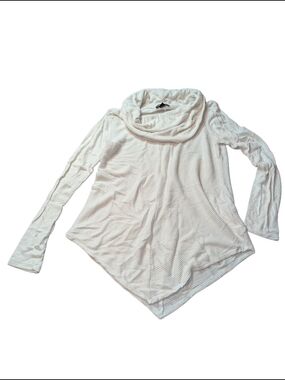 Light Cream Cowl-Neck Draped Long-Sleeve Sweater